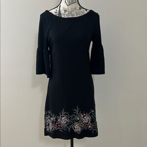 Kaari blue Floral Embroidered Black Dress